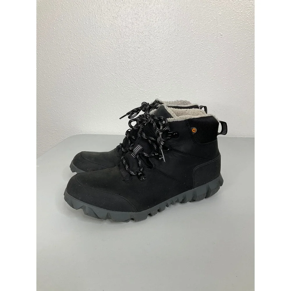 Bogs Warcata LTR Waterproof‎ Leather Winter Boots Black Faux Fur Lined Womens 8